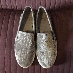 Crown & Ivy suede silver slip ons